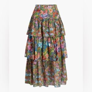 Warm NY / ruffle Tiered Band Floral Maxi Skirt XS